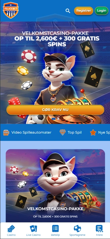 FeliceBet Casino-hjemmesiden set på en iPhone 14 Pro Max.