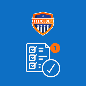Felicebet-logo med et opgavelisteikon, der indikerer, at det første skridt i formularen er blevet fuldført.