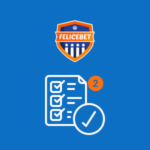 Felicebet-logo med et opgavelisteikon, der indikerer, at det andet skridt i formularen er blevet fuldført.