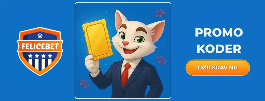 FeliceBet-kampagnekoder med maskot og guldkort.